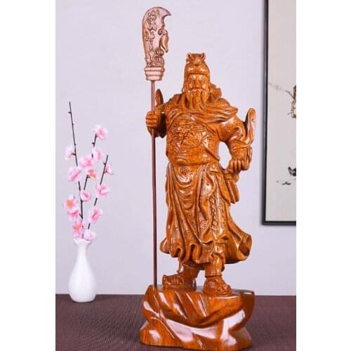 Wooden statue of guan gong in huanghua pear large statue guan god of martial Arts Crafts home decoration statue factory direct