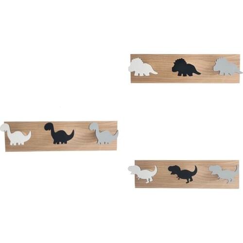 Kids Dinosaur Wall Mounted Coat Hooks Wooden Door Hanger for Boys Bedroom Nursery Playroom Decorations