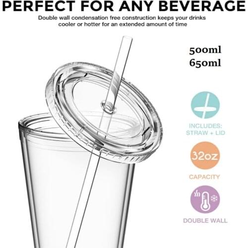 Double-layer plastic anti-scalding hand straw cup Premium Grade Acrylic Double Walled Dishwasher Safe Versatile