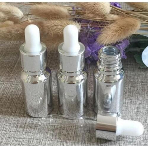 Hot sale high-grade 100pcs empty 10ml glass dropper bottles ,10ml silver colored glass dropper bottles wholesale