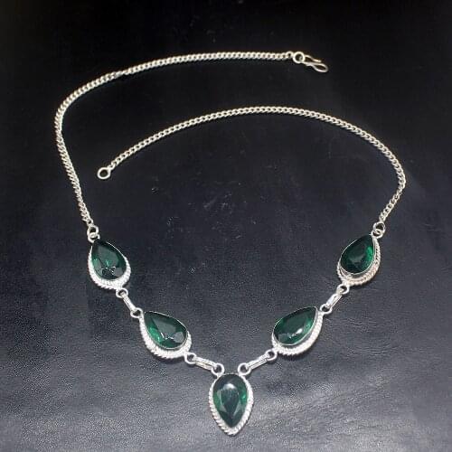 Hermosa Jewelry Adorable Shiny Teardrop GreenTopaz Silver Color Women Ladies Gifts Pendant Necklace Chain 46cm 20213432
