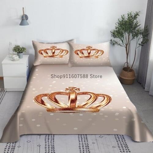 Crown Bed Sheet Set 3D Printed Polyester Bed Flat Sheet With Pillowcase Bed Linen Gifts For Girls Women King Queen Size