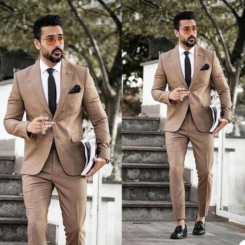 Handsome Business Men Tuxedos Custom Made Peaked Lapel Pocket Suits Smart Casual Party Prom Blazer 2 Piece Set