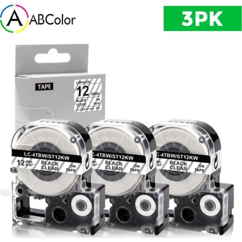 12mm ST12KW Compatible Tape For Epson King Jim ST12KW LK-4TBN Black on Clear Label Tape Printer Ribbon For Epson Label Maker