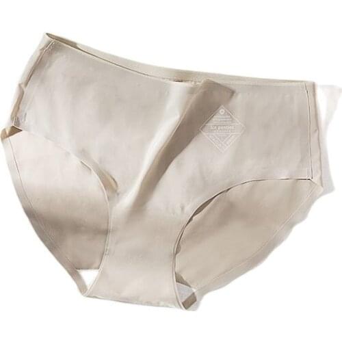 LONKKO Women Briefs Ladies Ice Silk Sexy Seamless Ultra-Thin Panties Solid Color Mid-Rise Shorts Girls Underwear Nylon