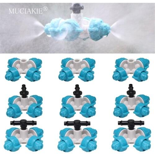 MUCIAKIE 20PCS 19-39 L/h Cross Misting Nozzles 4/1''Barb ID-6.0mm Tee Garden Sprinklers Fog Spray-head Greenhouse Cooling