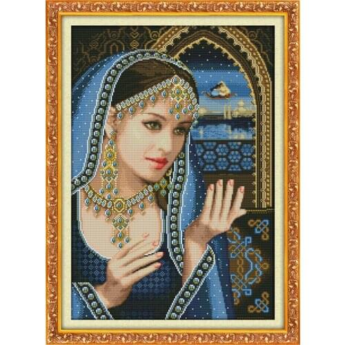 An Indian Beauty People Cross stitch kits Cross-Stitching Print Paintings Embroidery DIY Handmade Needlework Home Decor Ricamo