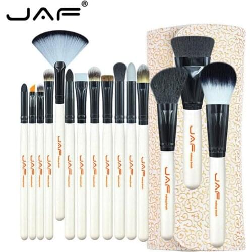 Professional JAF 15-piece Makeup Brush Kit Super Soft Hair PU Leather Case Holder Make Up Brush Set For Powder 15#831