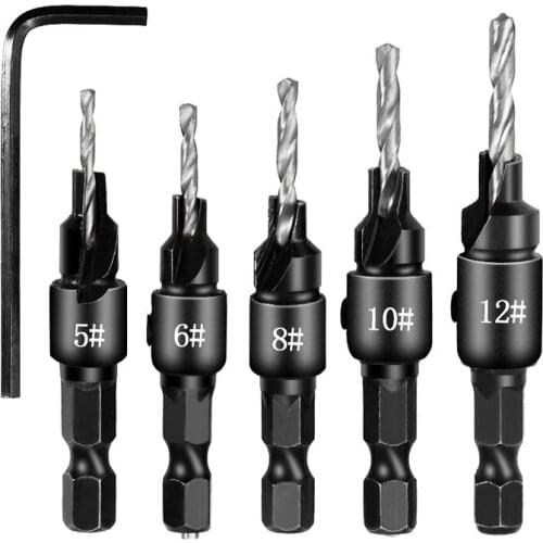 6Pcs Countersink Drill Woodworking Drill Bit Set Drilling Pilot Holes For Screw Sizes hand tool set #5 #6 #8 #10 #12