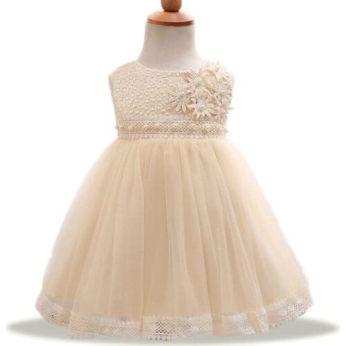 New Baby Girls flower dresses Newborn Clothes yellow cute princess dress champagne pearl vestidos pricesa recien nacido bebe