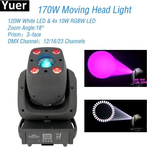 New 170W LED Spot Moving Head Light 120W White LED 4x10W RGBW LED DMX512 Stage Effect DJ Disco Party Lights Moving Head