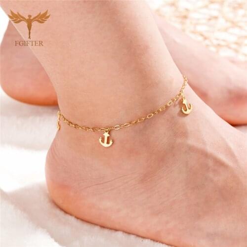 Golden Anchor Pendant Woman Girl Anklet Stainless Steel Chain Beach Fashion Bohe Ankle Jewelry