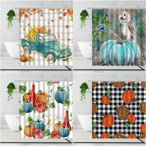 Autumn Scenery Pumpkin Shower Curtain Golden Maple Leaf Harvest Farm Creative Truck Bathroom Decoration With Hook Bathtub Screen
