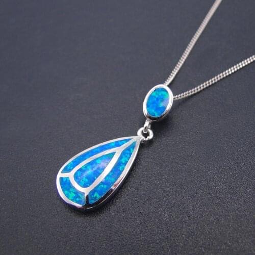 Beautiful Blue Fire Opal in 925 Sterling Silver Weomens Waterdrop Pendant Necklace For Gift