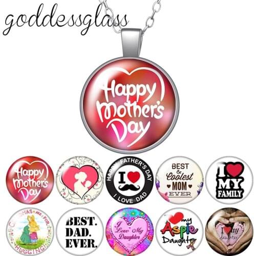 Love Family Mothers day Love Dad Mom grandma Round Glass glass cabochon silver plated/Crystal pendant necklace jewelry for Gift