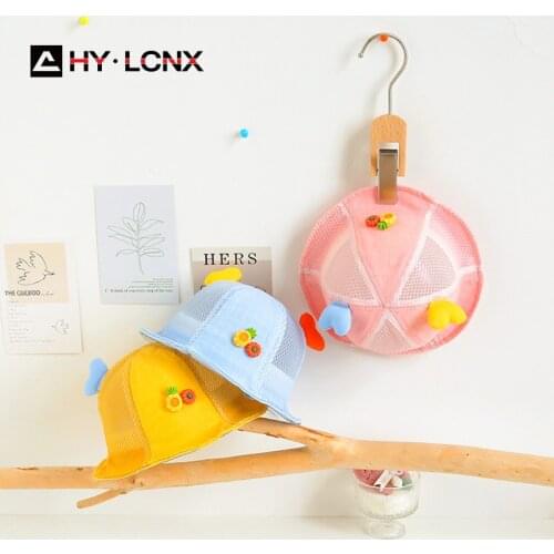 Spring Children Baby Cartoon Decoration Cotton Breathable Net Sun Bucket Hat Boys Girls Short Brim Cute Outdoor Fisherman Hat