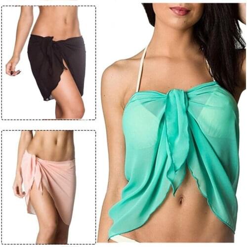 Sexy Women Beach Bikini Cover Up Solid Pareo Chiffon Wrap Skirt Sarong Scarf Beachwear Bathing Suit Beachwear Swimsuit