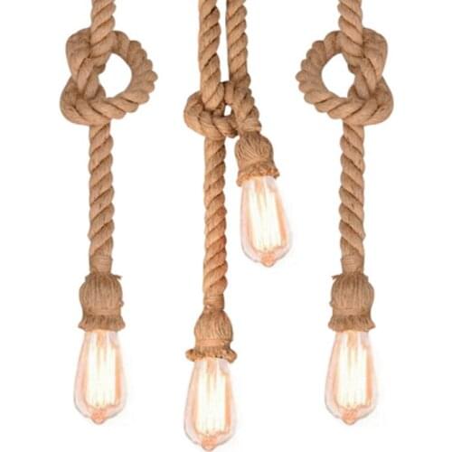 American Vintage Rope Pendant Light AC90-260V E27 Loft Creative Personality Industrial Lamp For Dining Living Room Restaurant