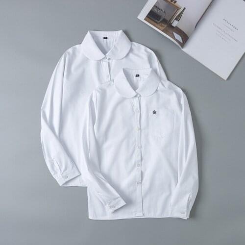 Hot Korean School Uniform Girls Long Sleeve Shirt For Women Japanese School Uniform Cotton White Shirt Cherry Blossom Pattern