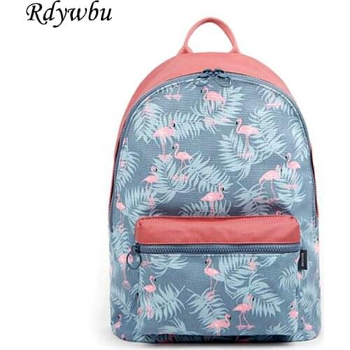 Rdywbu Korean 3D Flamingo Cartoon Printing Backpack Stitching Floral Casual Daily Travel Bag Teenagers School Bag Mochila H141