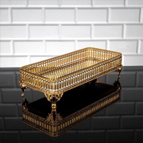 Serving Tray Luxury Service Plate Golden Silver Rectangle Square Small Big Turkish Arabic Oriental Eastern