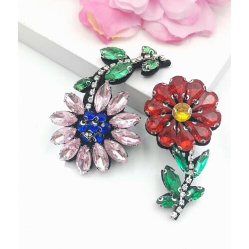 10pcs/lot Handmade Bead Rhinestone applique flower patch for clothes rose flower patch