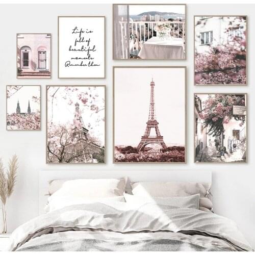 Nordic Modern Art Posters Canvas Painting Wall Art Picture Pink Flower Scenery Home Decor Poster and Print for Living Room Decor