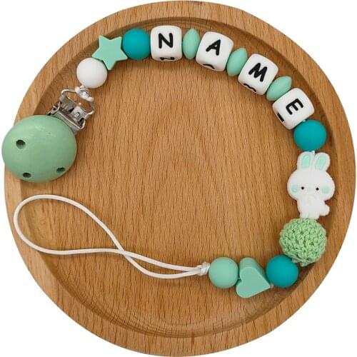 Personalised Baby Pacifier Clips Teething Silicone Rabbit Pendant Soother Holder Chain Baby Teether BPA Free Newborn Dummy Clips