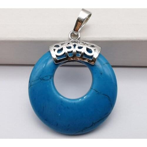 Blue Howlite Circle Stone Gem Pendant Jewelry For Gift S3153
