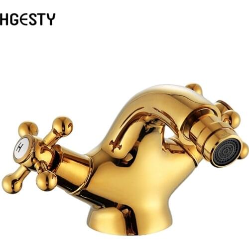 Toilet Bidet Faucet Bathroom Basin Faucet Adjustable Aerator Anal Cleaning Tap Dual Handle Cold Hot Water Mixer Bidet Tap Gold