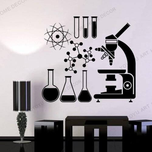 Modern Home Laboratory Design Decals Microscope Scientist Vinyl Wall Sticker Chemistry Decals Waterproof Wall Decor rb710