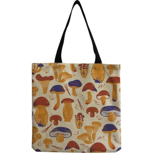 Cartoon Colorful Mushroom Printed Handbag Eco Protection Foldable Reusable Shopping Bag Linen Casual Preppy Tote Bags for Women