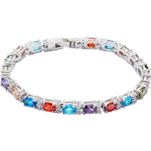 Fleure Esme Tennis Bracelets Elegant Style Gift Red Pink Morganite Blue Yellow Peridot Purple Cubic Zirconia Rhodium Plated R675