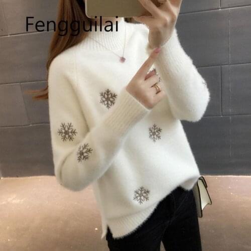Warm Wool Sweaters Women Pullover Winter Pattern High Quality Casual Soft Mohair Snowflak Autumn Thick Fashion Knitted Fall