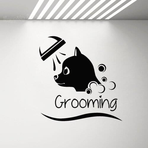 Lovely Dog Shower Vinyl Wall Decal Dog Head Pet Animal Grooming Wall Stickers Waterproof Pet Salon Sign Poster Sticker G877