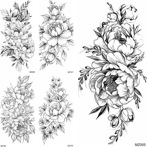 DIY Flower Temporary Tattoo Sticker Black Waterproof Creative Rose Tatoo Fake Body Art Painting Arm Chest Wasit Tatoo For Women