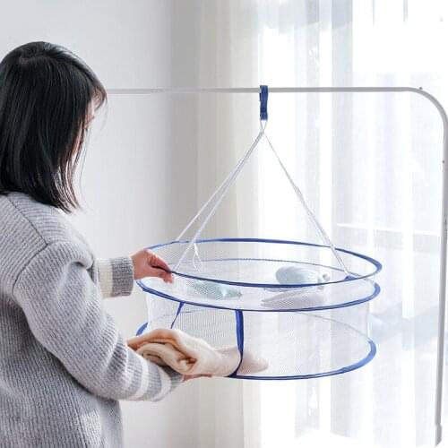 High Quality Mesh Drying Rack Detachable Double-layer Hanging Drying Mesh Clothes Basket Windproof Hook Steel Ring Design