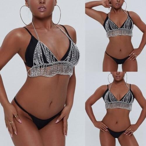 Y166 Boho Multilayer Metal Chain Body Jewelry Bralette Chest Harness Necklace Bra