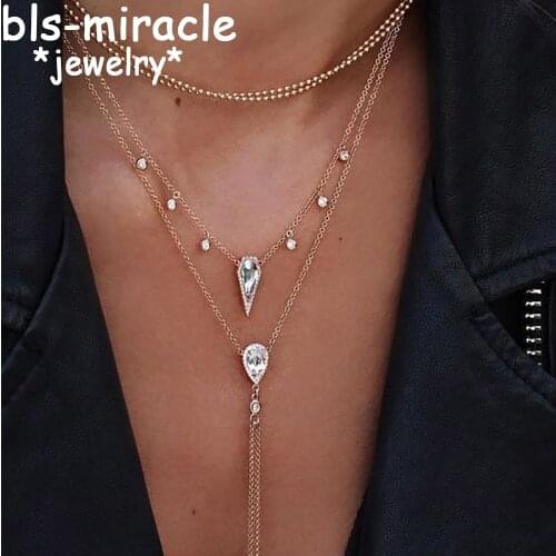 YC-UPGO Boho Crystal Water Droplets Long Multi Layer Necklaces For Women Bead Choker Necklace Statement Jewelry Wholesale