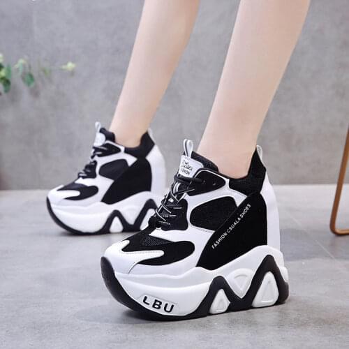 Super High Heels Chunky Sneakers Women Autumn Fashion Height Increasing Casual Shoes Woman Mesh Platform Vulcanize Shoes