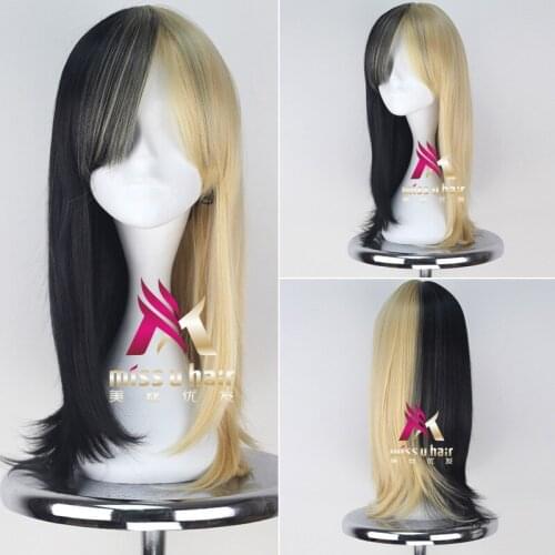 Synthetic Short Golden Bomber be-su Hair For Women Straight Wig Cosplay Black Blonde Bob Wigs with bangs Synthetic hair+wig cap