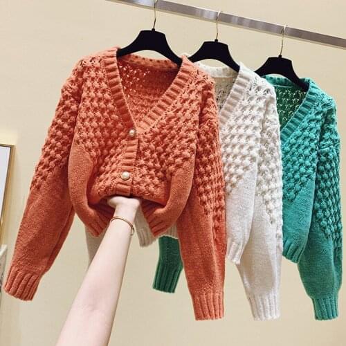 Womens Autumn Winter V Neck Cardigans Solid Color Casual Streetwear Knitting Jacket Elegant Knitwear Jumpers For Women