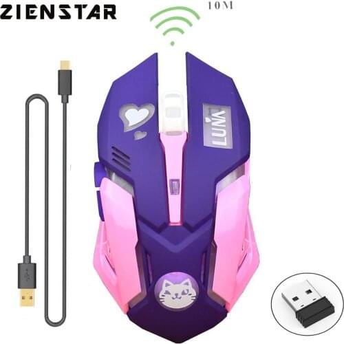 Zienstar Rechargeable Silent Wireless Mouse Mice with 7Color Backlit ,3200DPI, Pink Purple Colors for Macbook,Computer PC,Laptop