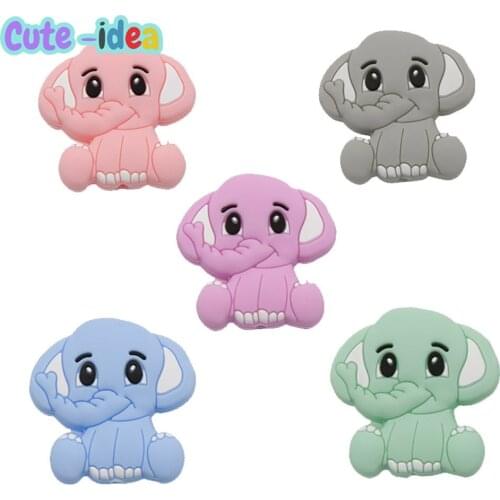 Cute-Idea 10PCs MIni Elephant Beads Teether Pacifier DIY Accessories Chain Toddle BPA Free Chewable Teething Soft Baby Product
