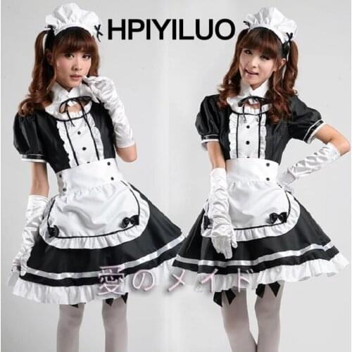 2021 Women Maid Outfit Sweet Gothic Lolita Dresses Anime K-ON! Cosplay Costume Apron Dress Uniforms Plus Size Halloween Costumes