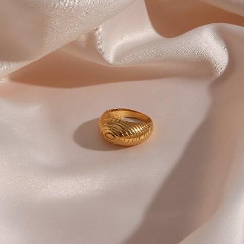 21 Trendy Raised Torn Bread Ring Stainless Steel Gold Plated Waterproof Tarnish Free Size 6/7/8 Rings For Girls And Women