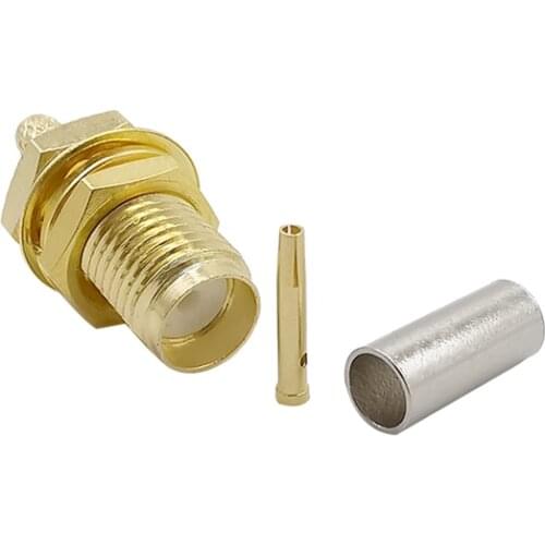 5Pcs/Lot SMA Female Bulkhead Crimp Connector Gold-Plated SMA Female Jack Center Nut Bulkhead Crimp for RG174 RG316 LMR100 Cable