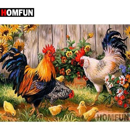 HOMFUN 5D DIY Diamond Painting Full Square/Round Drill "Animal chicken" 3D Embroidery Cross Stitch gift Home Decor A02067