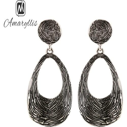 Amaiyllis Personalized Fingerprint Pendant Earrings For Women Vintage Tibetan Dangle Earrings Ethnic Waterdrop Drop Earrings