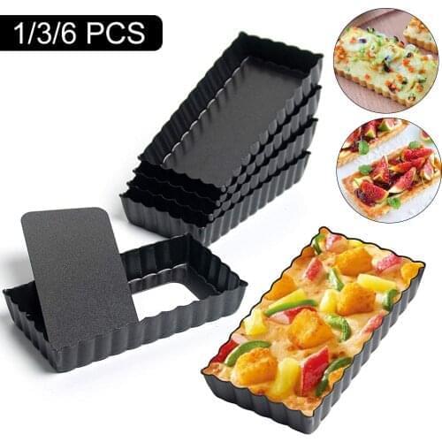 Non-stick Tart Flan Pan Molds Pie Pizza Cake Rectangular Mould Removable Loose Bottom Fluted Heavy Duty Pie Pan Bakeware